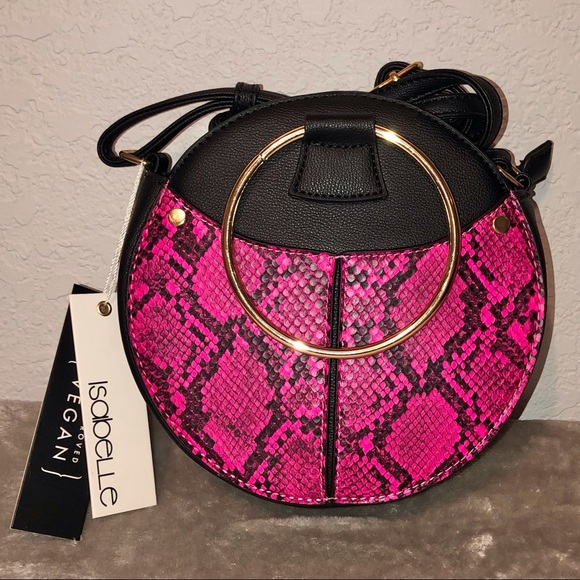 NWT Isabelle Round Fuchsia Snakeskin Purse - Picture 2 of 10